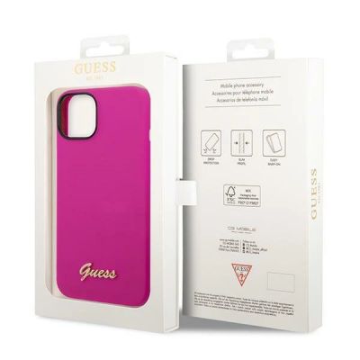 8. Etu Guess Silicone Vintage Gold Logo na iPhone 14 / 15 Plus - fuksja