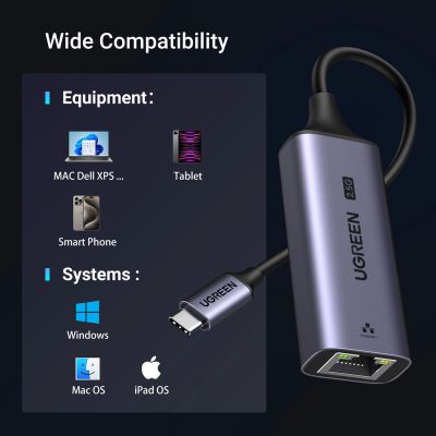 10. Adapter Ugreen CM648 USB-C do RJ45 Ethernet 2.5G - szary