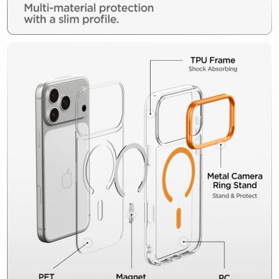 8. Etui Spigen Ultra Hybrid Optik S MagSafe na iPhone 18 Pro Max / 17 Pro Max - przezroczysto-pomarańczowy