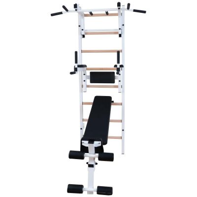 5. DRABINKA GIMNASTYCZNA DREWNIANO METALOWA Z DRĄŻKIEM, ŁAWKĄ I AKCESORIAMI BENCHK 233W