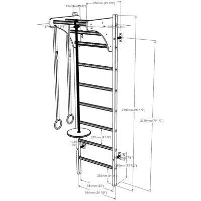 4. DRABINKA GIMNASTYCZNA DREWNIANO METALOWA Z DREWNIANYM DRĄŻKIEM I AKCESORIAMI BENCHK 211W A204