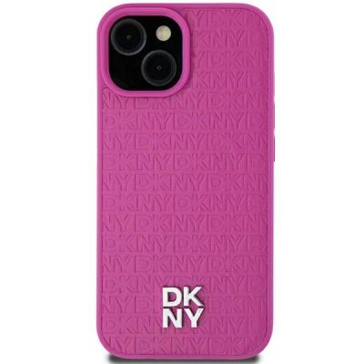 3. Etui DKNY Leather Pattern Metal Logo MagSafe na iPhone 15 / 14 / 13 - różowe