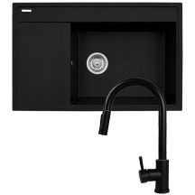 Zestaw - Zlewozmywak PYRAMIS CAMEA (79x50) 1B 1D R + Bateria IDEA Black Edition - 070168502BE - Volcano