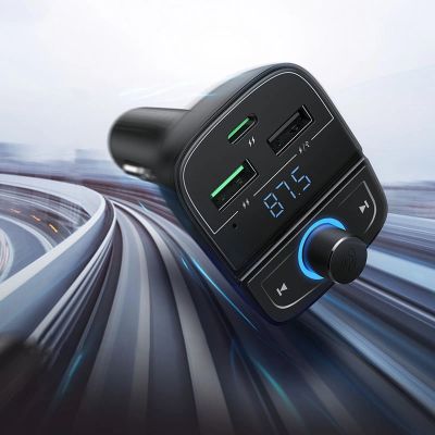 2. Ugreen Transmiter FM Bluetooth 5.0 ładowarka samochodowa MP3 3x USB TF micro SD 4,8 A czarny (CD229)