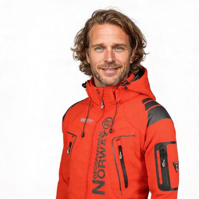 7. Kurtka sportowa męska Geographical Norway Techno MEN 056 BS3 z regulowanym kapturem wodoodporna czerwona (WU1060H/GN)