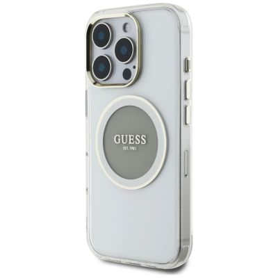 2. Etui Guess IML Metal Colored Circle Classic Logo MagSafe na iPhone 16 Pro - szare