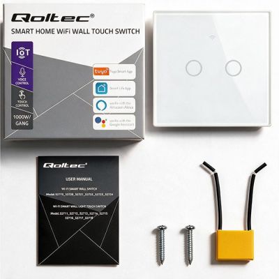 8. QOLTEC WŁĄCZNIK/WYŁĄCZNIK ŚWIATŁA | DOTYKOWY 2-KANAŁOWY | WI-FI | TIMER | TUYA | BIAŁY