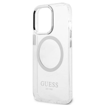 6. Etui Guess Metal Outline MagSafe na iPhone 13 Pro / iPhone 13 - srebrne