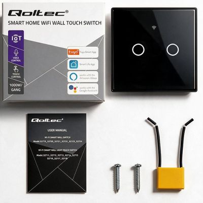8. QOLTEC WŁĄCZNIK/WYŁĄCZNIK ŚWIATŁA | DOTYKOWY 2-KANAŁOWY | WI-FI | TIMER | TUYA | CZARNY