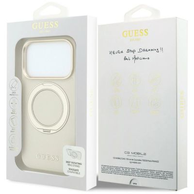 8. Etui Guess Ring Stand 360 Grained Classic Logo MagSafe na iPhone 18 Pro Max / 17 Pro Max - beżowe