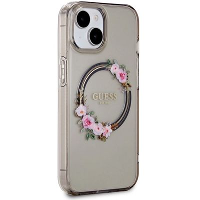 4. Etui Guess IML Flowers Wreath MagSafe na iPhone 15 / 14 / 13 - czarne
