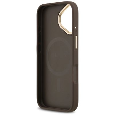 7. Etui Guess 4G Strass Logo & Big Strap Metal Buttons MagSafe na iPhone 17 - brązowe