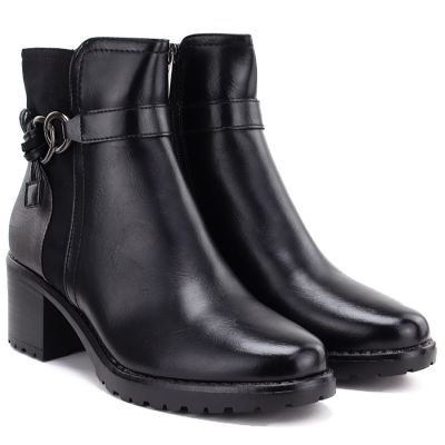 4. Botki damskie ocieplane na klocku czarne Potocki SZ12873