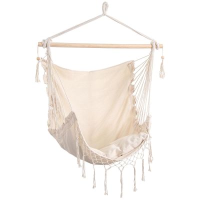 2. HAMAK FOTEL BRAZYLIJSKI MIAMI Z FRĘDZELKAMI 130X100CM + 2 PODUSZKI 40X40CM BEŻOWY