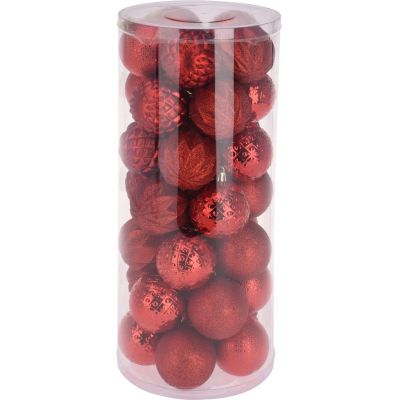 44. BOMBKA DEKORACYJNA PLASTIKOWA 6CM SET 35 SZT CZERWONA