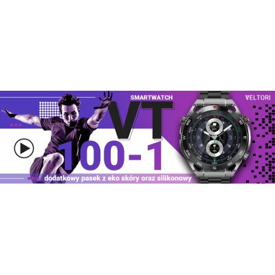 13. Smartwatch VELTORI VT100-1 + Czarny Pasek Silikonowy + Czarny Eko Skóra