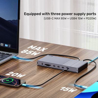 17. Unitek Potrójna stacja dokująca USB4 40Gb/s,zasilacz 120W