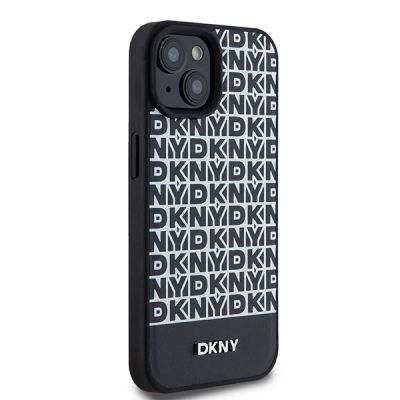 4. Etui DKNY Leather Printed Pattern Metal Logo MagSafe na iPhone 15 / 14 / 13 - czarne