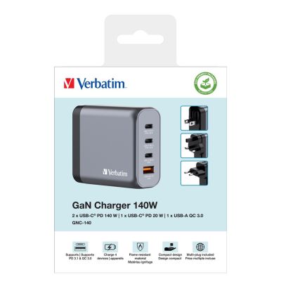 7. Verbatim GaN charger 140W, 1x USB-A, 3x USB-C
