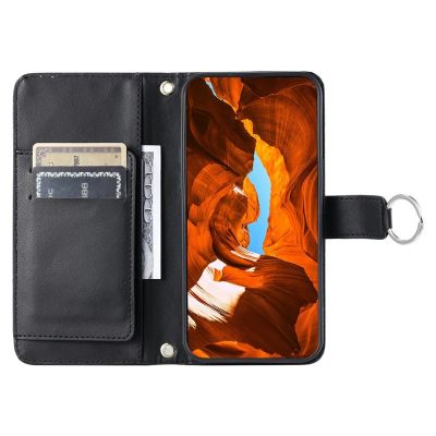 2. Etui na Samsung Galaxy A37 5G skórzane z portfelem funkcją podstawki i paskiem na ramię - czarne