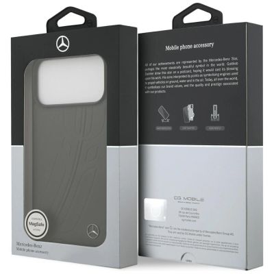8. Etui Mercedes Leather Large Laurel Leave MagSafe na iPhone 17 Pro Max - czarno-szary