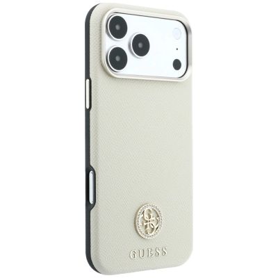 4. Etui Guess Grained Round Strass Logo MagSafe na iPhone 18 Pro Max / 17 Pro Max - beżowe