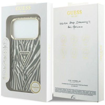 8. Etui Guess IML Zebra Glitter Triangle Logo MagSafe na iPhone 17 Pro Max / 18 Pro Max - złote
