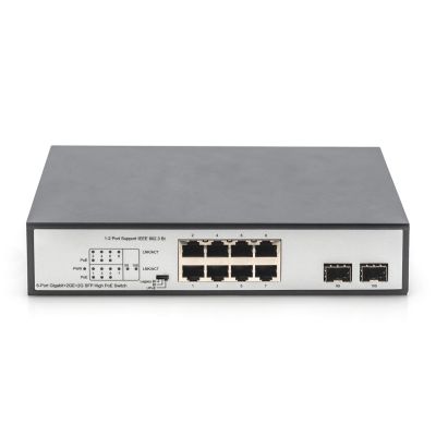 9. Digitus Przełącznik sieciowy niezarządzalny desktop 8x RJ45 Gb/s (w tym 6xPoE)+ 2x SFP, PoE++ max budżet 180W