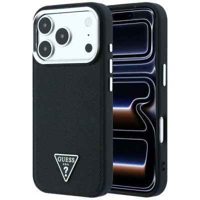 Etui Guess Grained Triangle Logo MagSafe na iPhone 17 Pro Max / 18 Pro Max - czarne