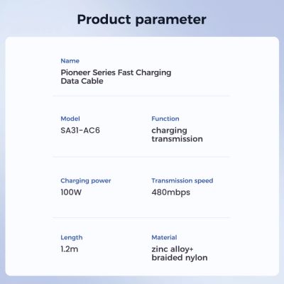 9. Kabel Joyroom Pioneer Series SA31-AC6 USB-A / USB-C 100W 1.2m - czarny