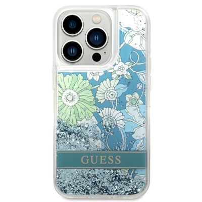 3. Etui Guess Flower Liquid Glitter na iPhone 14 Pro - zielone