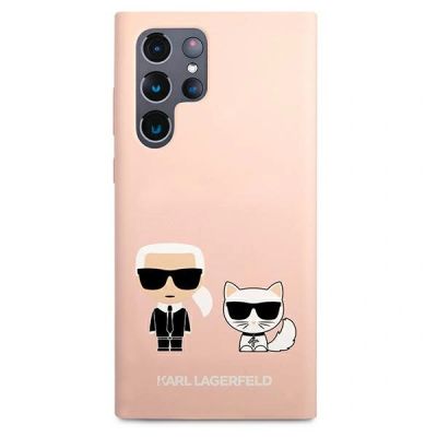 3. Etui Karl Lagerfeld Silicone Ikonik Karl & Choupette na Samsung Galaxy S22 Ultra - jasnoróżowe