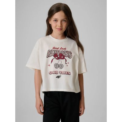 T-shirt boxy z nadrukiem dziewczęcy 4F 4FJRAW26TTSHF4239-11S