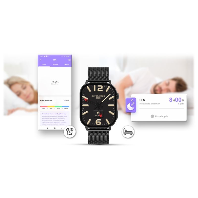 15. Smartwatch Gravity GT15-1 Czarny Pasek Silikonowy + Czarna Bransoleta