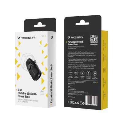 10. Mini powerbank Wozinsky WF16-YCS 5000mAh 15W USB-C z wbudowanym kablem USB-C i ładowarką do Apple Watch - czarny