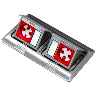 2. Box podłogowy mini 2x3M - puszka blatowo-podłogowa podwójna do montażu gniazd standardu 22,5x45 mm (45x45 mm) uchylna