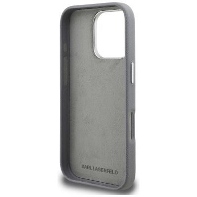 7. Etui Karl Lagerfeld FW Grained Karl & Choupette Heads Pins na iPhone 16 Pro Max - szare