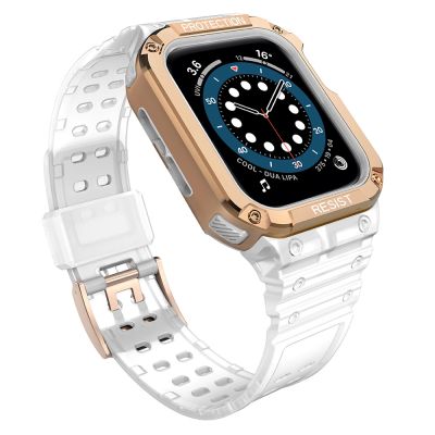 Pasek z etui ochronnym Protect Strap Band do Apple Watch 42 / 44 / 45 mm opaska obudowa pancerna - przezroczysty, różowe złoto