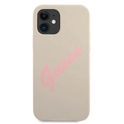 3. Etui Guess Silicone Vintage na iPhone 12 mini - szaro-różowe