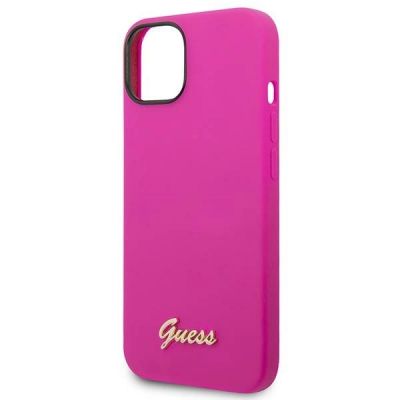 6. Etu Guess Silicone Vintage Gold Logo na iPhone 14 / 15 Plus - fuksja