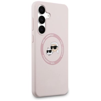 4. Etui Karl Lagerfeld Silicone Karl & Choupette Heads MagSafe na Samsung Galaxy S25 FE - różowe