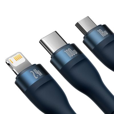 3. Baseus Flash Series II kabel USB - USB Typ C / Lightning / micro USB 100 W 1,2 m niebieski (CASS030003)