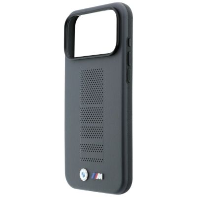 6. Etui BMW M Blue Perfo Metal Logo MagSafe na iPhone 18 Pro / 17 Pro - szare