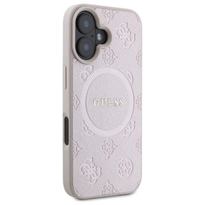 4. Etui Guess Saffiano Peony Classic Logo MagSafe na iPhone 16 - różowe