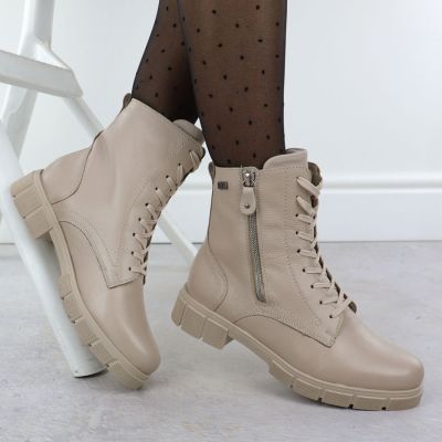 5. Skórzane wodoodporne botki damskie workery beżowe Rieker Remonte  D2S72-60