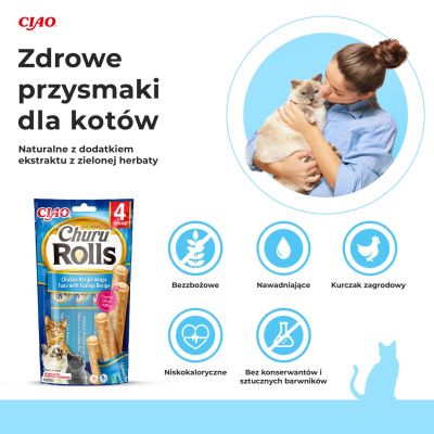 7. INABA Churu Rolls Tuńczyk z przegrzebkami - przysmak dla kota - 4x10 g