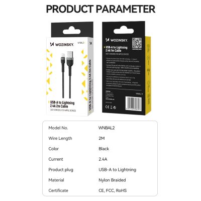 5. Kabel Wozinsky WNBAL2 USB-A / Lightning 2.4A 2 m - czarny