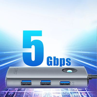 3. Hub USB-C Orico PW11-5P stacja dokująca 1x USB-A 3.0 + 2x USB-A 2.0 + 1x USB-C PD + 1x HDMI - szara