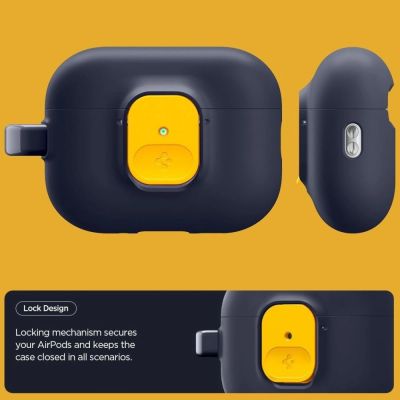 4. Etui Spigen Nano Pop na AirPods Pro 3 - granatowo-żółte