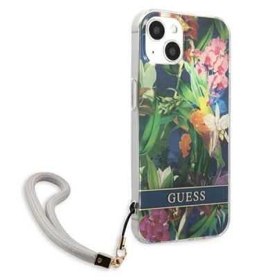4. Etui Guess Flower Strap na iPhone 13 mini - niebieskie